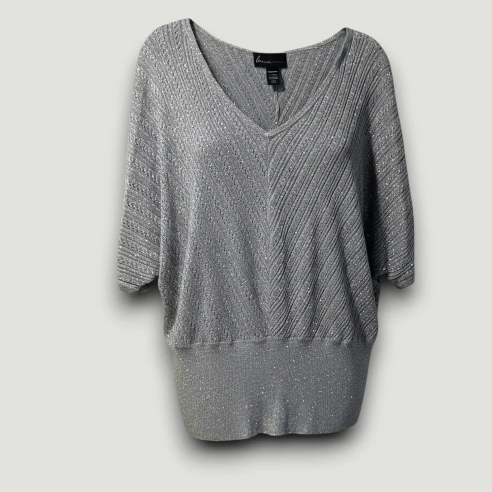 Lane Bryant‎ Womens Sweater Gray SIlver 14/16 Metallic Glam Futurism Casual